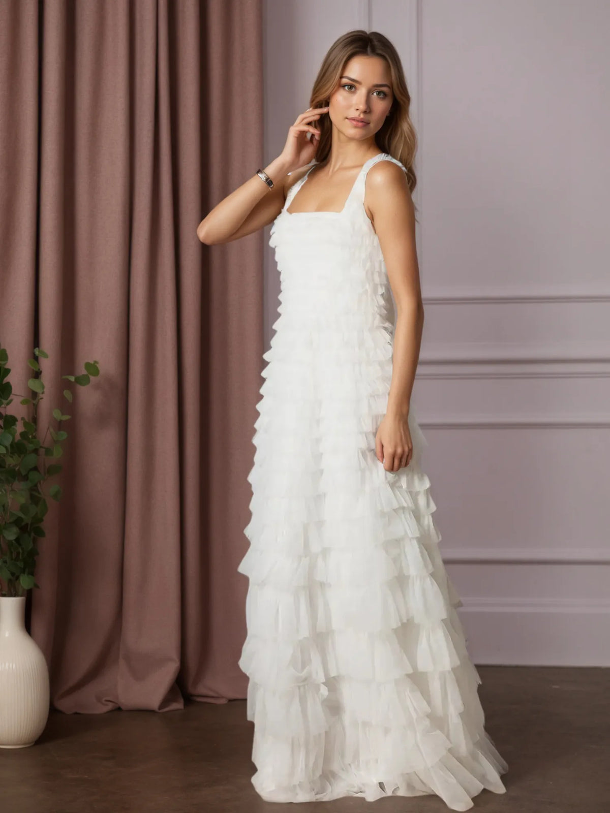 A-Line Ruched Tulle Wedding Dress - View 3 | FashionDia