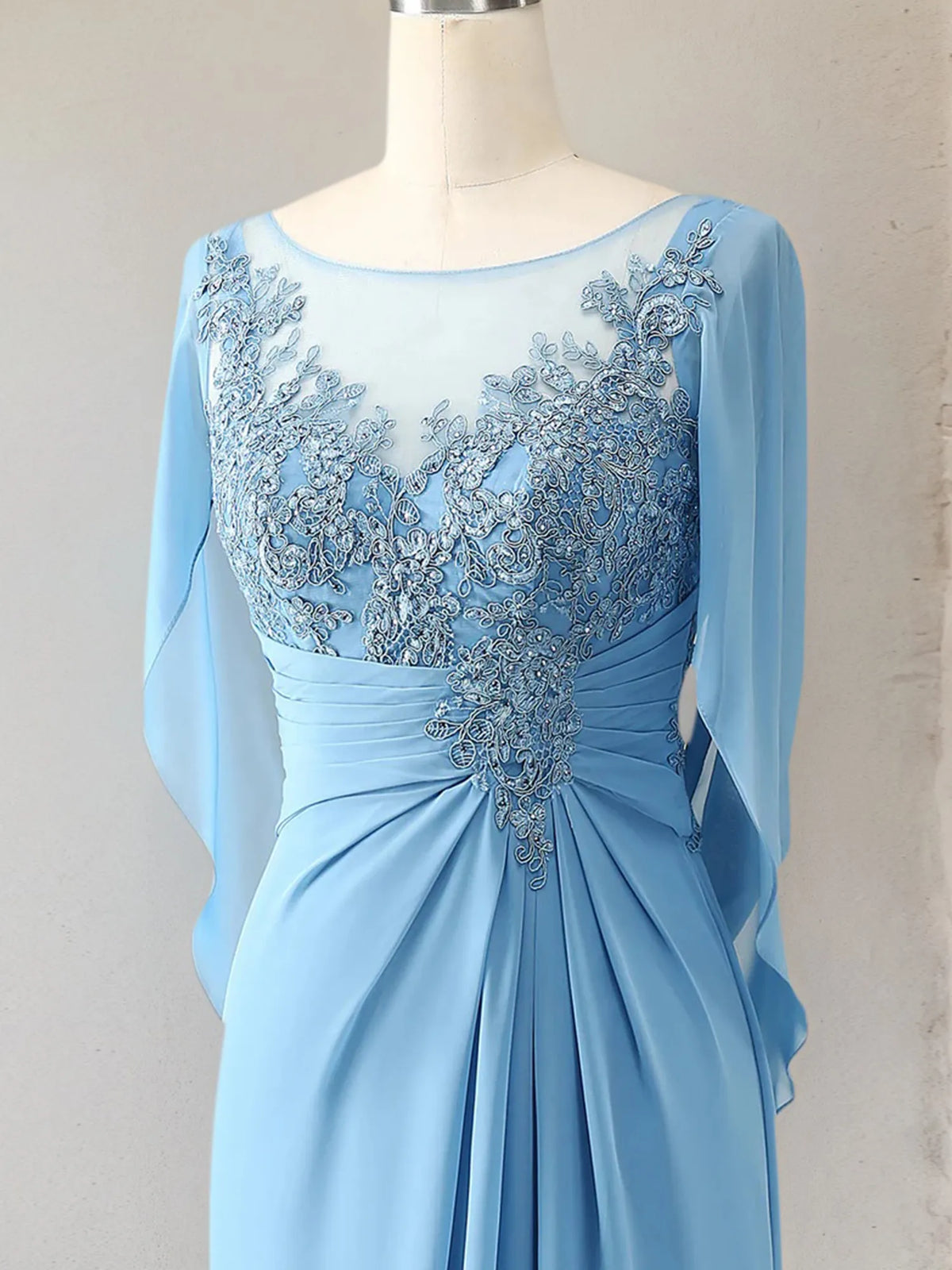 Trumpet/Mermaid Scoop Neck 1/2 Sleeve Chiffon Mother of the Bride Dress With Beadings - View 4 | FashionDia