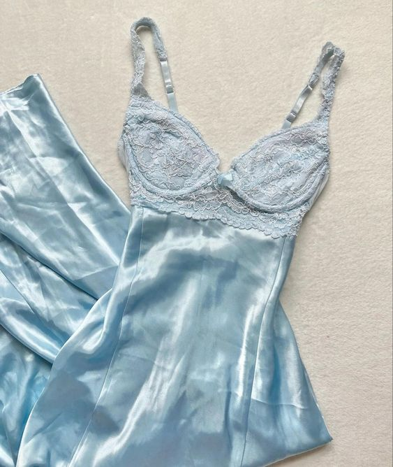 A line Spaghetti Straps Light Sky Blue Lace Long Prom Dresses Evening Dress