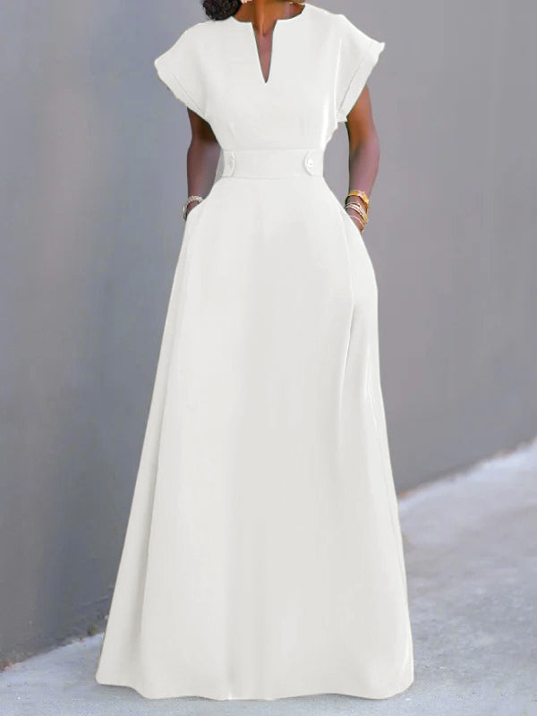 Flying Sleeves Solid Color Split-Joint V-Neck Evening Dresses Maxi Dresses - View 2 | VelvetHem