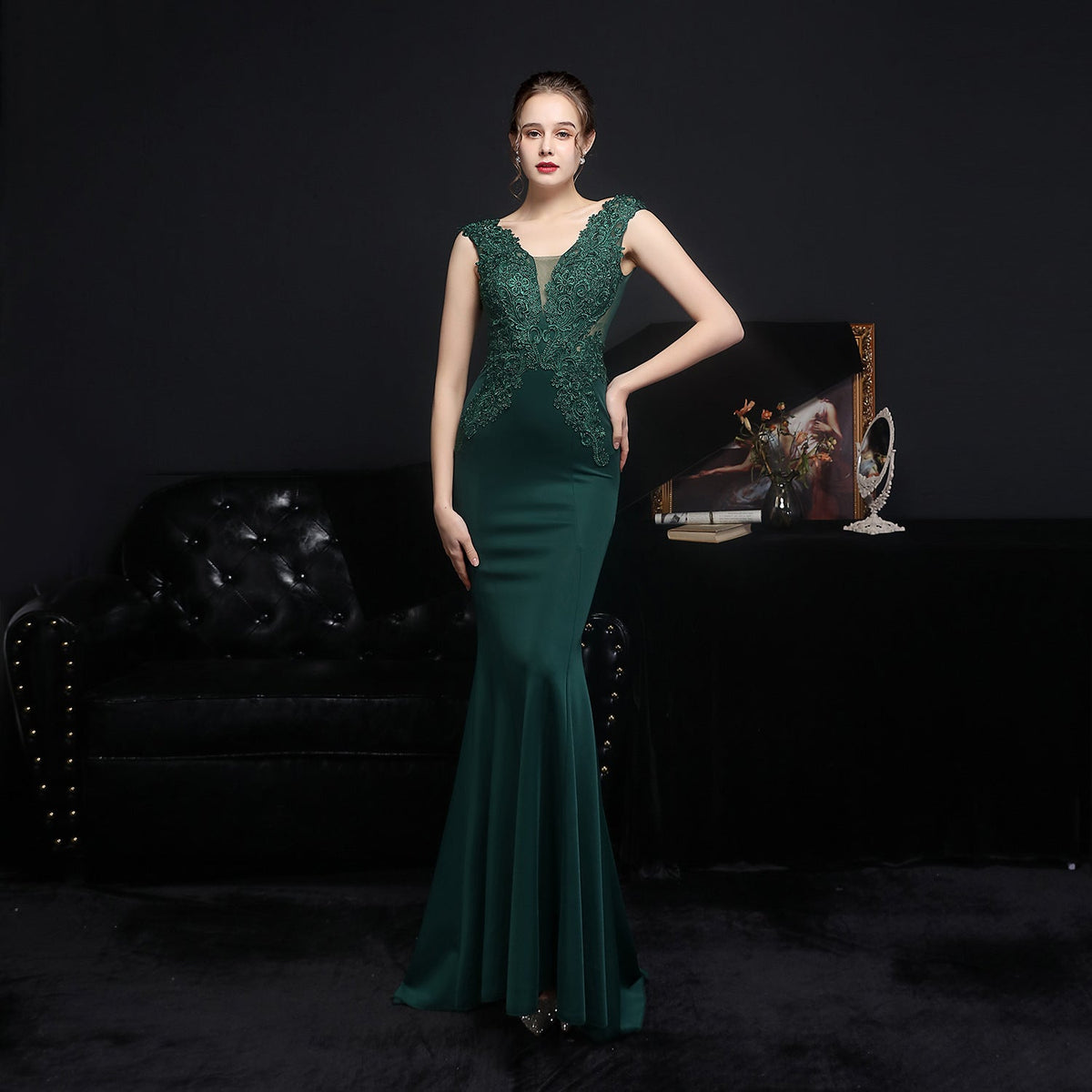 Full Lace European Diamond Toast Bride Fishtail Evening Dress - View 9 | VelvetHem
