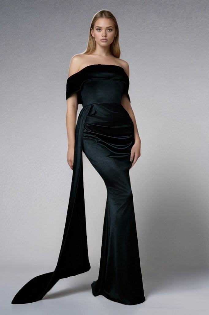 Solid Satin Off-Shoulder High-Waist Mermaid Silk Dress - View 7 | VelvetHem
