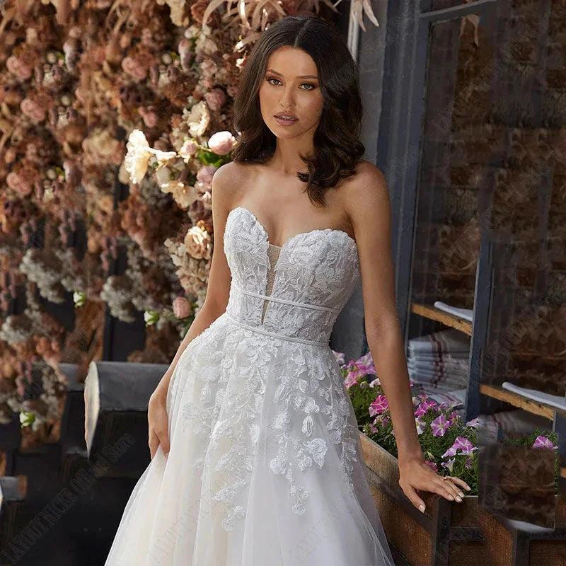 Wedding Dress A Line Removable Long Sleeve Bride Elegant Open Back Lace Bridal Gown Applique Tulle Vestido De Noiva (ZD13316)