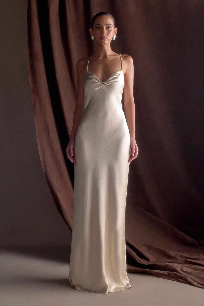 Draped Maxi Silk Dress - View 9 | VelvetHem