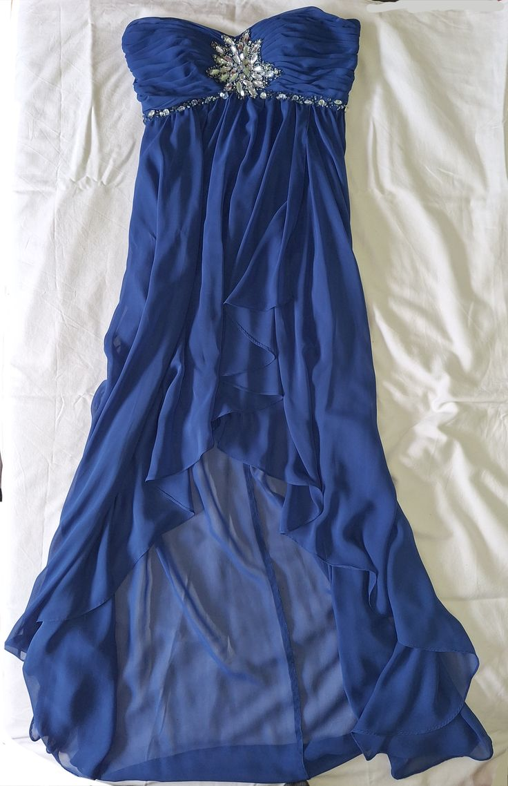 Strapless Royal Blue Chiffon Long Prom Dress Beaded Evening Dress J8277