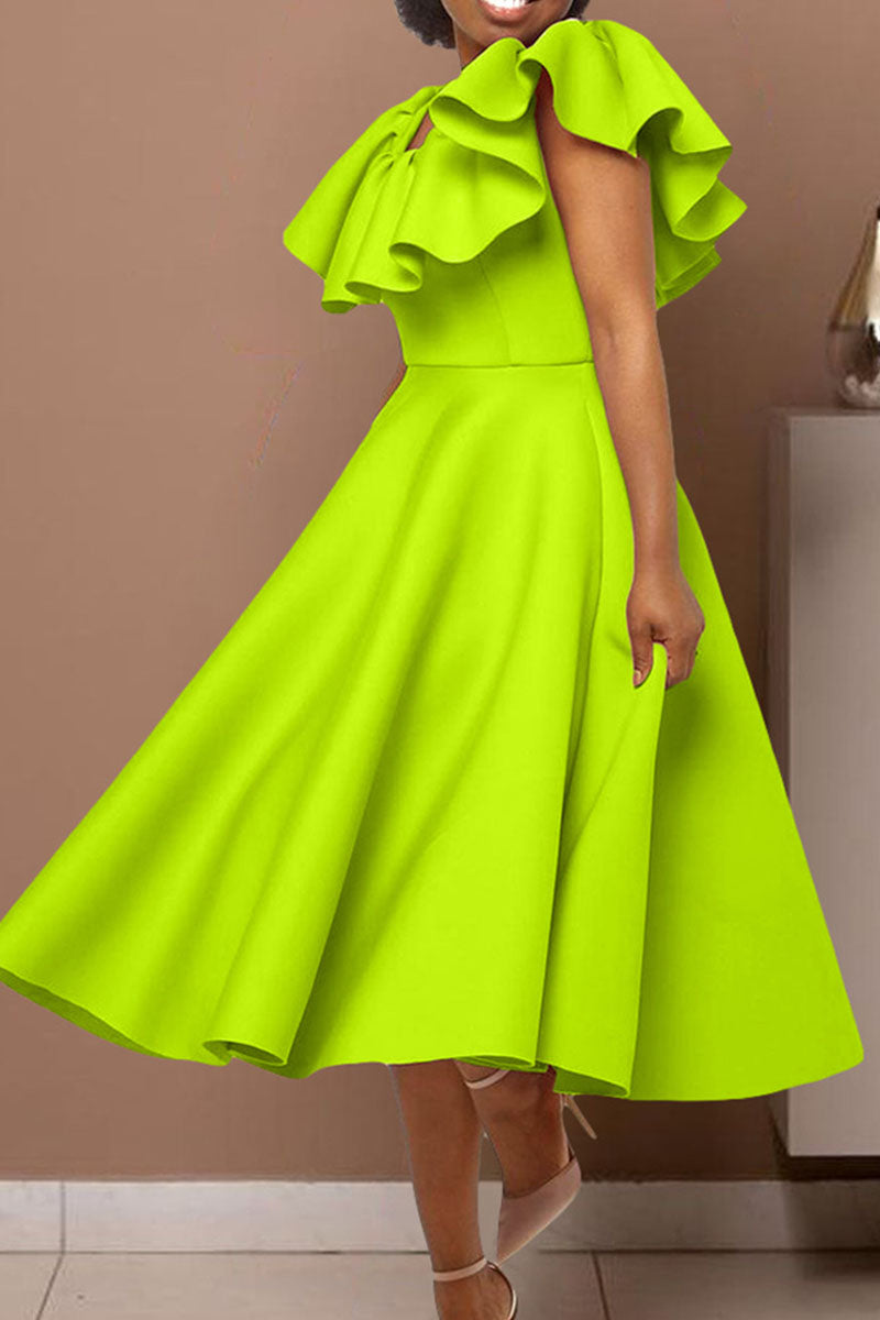 Elegant Solid Patchwork Flounce O Neck Evening Dress Dresses - View 7 | VelvetHem