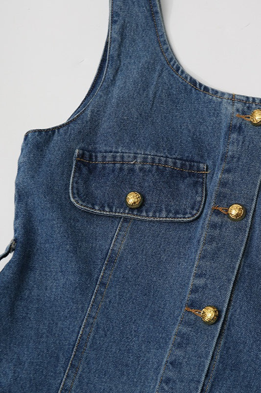 Belted Cami Button Front Denim Dress - View 4 | VelvetHem