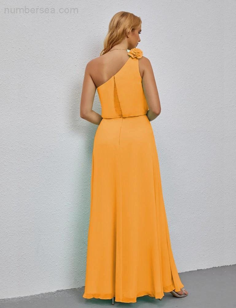 Ruffled One Shoulder Sleeveless Long Bridesmaid Dresses A-line Formal Evening Gown Side Split 28080 (ZD17018)