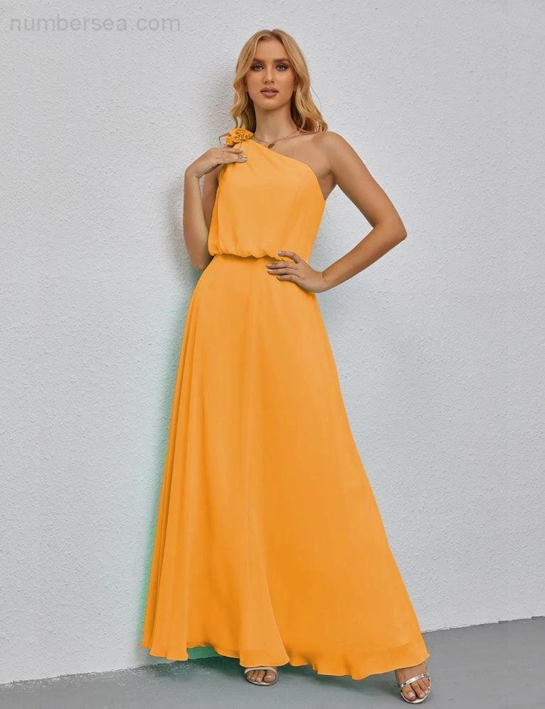 Ruffled One Shoulder Sleeveless Long Bridesmaid Dresses A-line Formal Evening Gown Side Split 28080 (ZD17018)