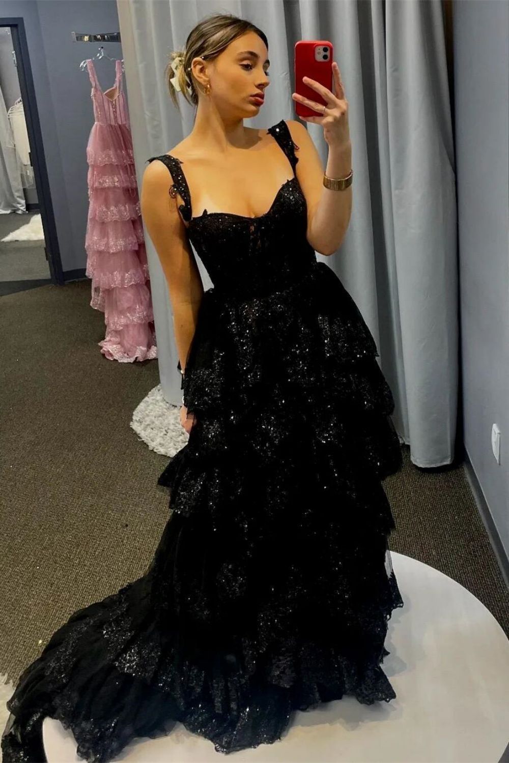 Princess A Line Sweetheart Blue Corset Prom Dress with Lace Ruffles