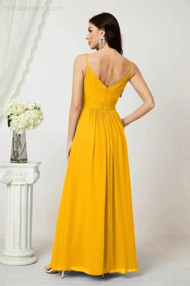 ZapDress Chiffon V-Neck Bridesmaid Dress Spaghetti Strap Long Formal Party Prom Gowns with Slit 28010 (ZD17028)