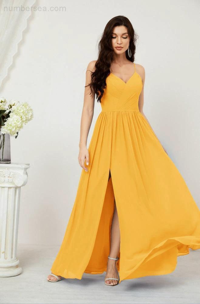 ZapDress Neck Bridesmaid Dresses Chiffon Long Spaghetti A-line Formal Prom Gown for Wedding Party Evening 2801 (ZD16961)