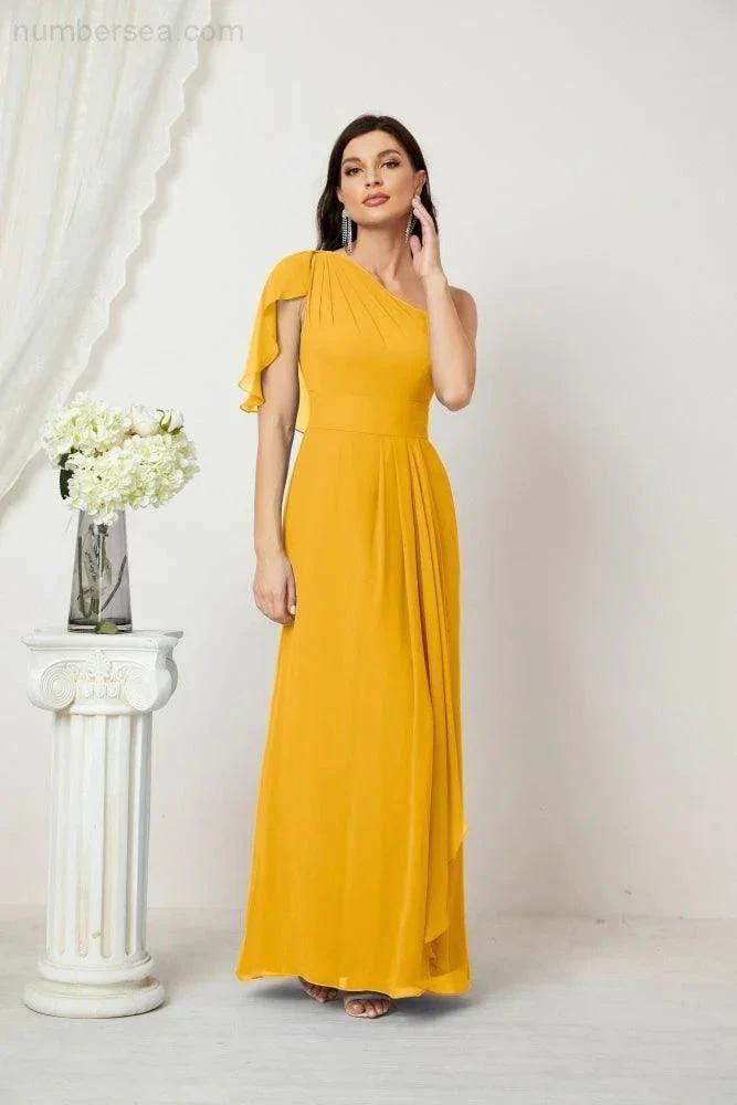 ZapDress Chiffon Ruffled One Shoulder Long Bridesmaid Dresses A-line Formal Evening Gown Side Split 2809 (ZD17049)