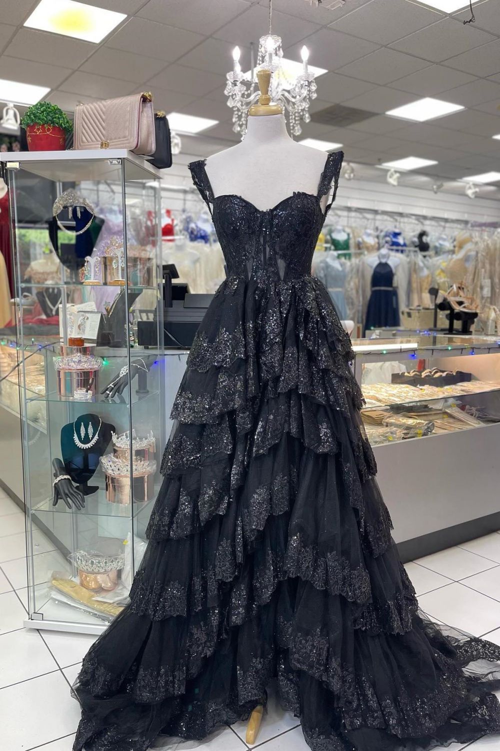 Princess A Line Sweetheart Blue Corset Prom Dress with Lace Ruffles - View 5 | FashionDia