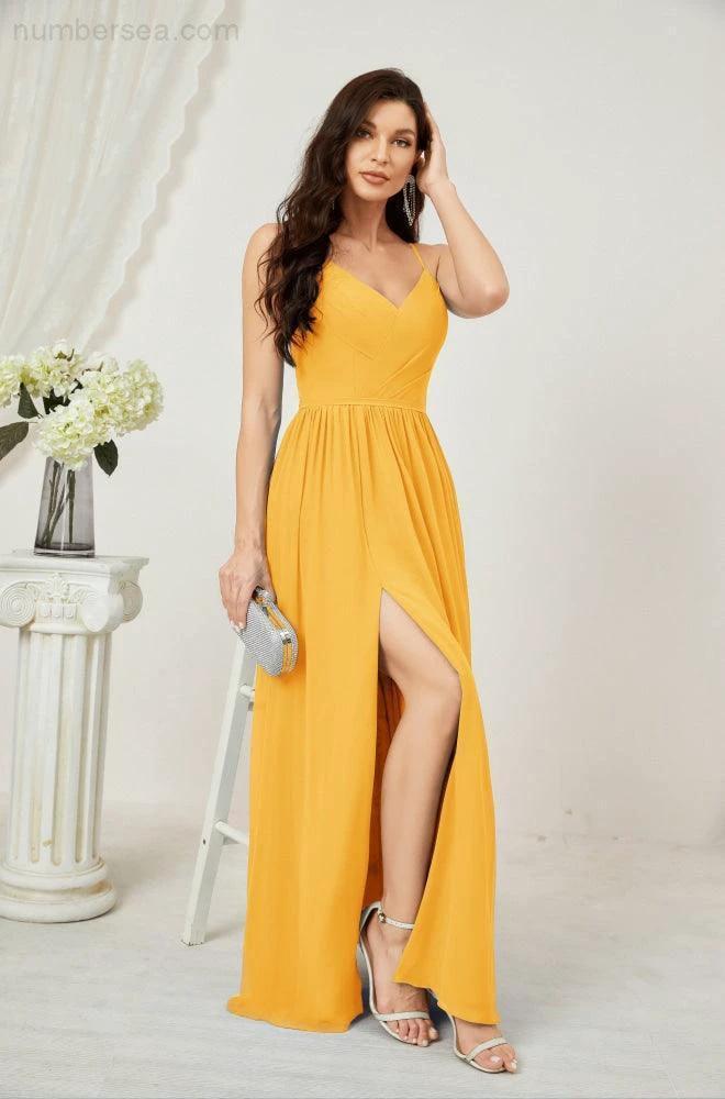 ZapDress Neck Bridesmaid Dresses Chiffon Long Spaghetti A-line Formal Prom Gown for Wedding Party Evening 2801 (ZD16961)