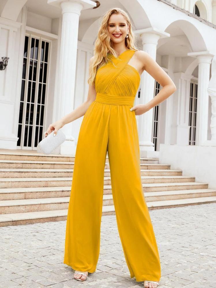 Numbersea Crisscross Neck Jumpsuit Formal Evening Dress Long Bridesmaid Dresses Bell-bottomed Pants 28033 by numbersea