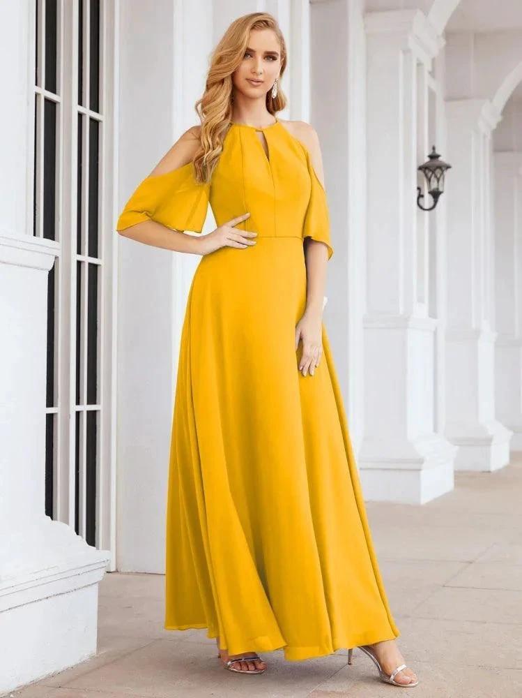 Numbersea Cold Shoulder Bridesmaid Dresses A-Line Long Formal Evening Gowns 28074 by numbersea