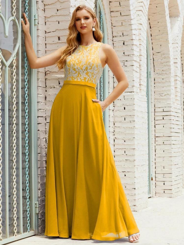 Lace Bridesmaid Dress Floor Length Evening Gowns with Pockets 28017 by numbersea