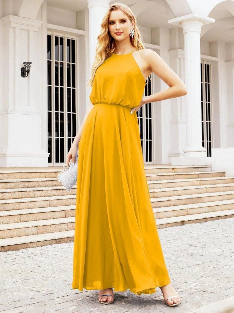 Numbersea Halter Long Bridesmaid Dresses Formal A line Juniors Dress 28029 by numbersea