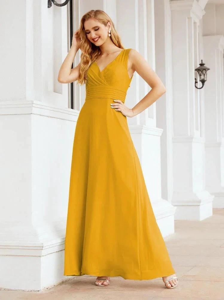 Formal Prom Gown Elegant V-Neck Sleeveless Bridesmaid Dresses for Wedding Party 28037 by numbersea
