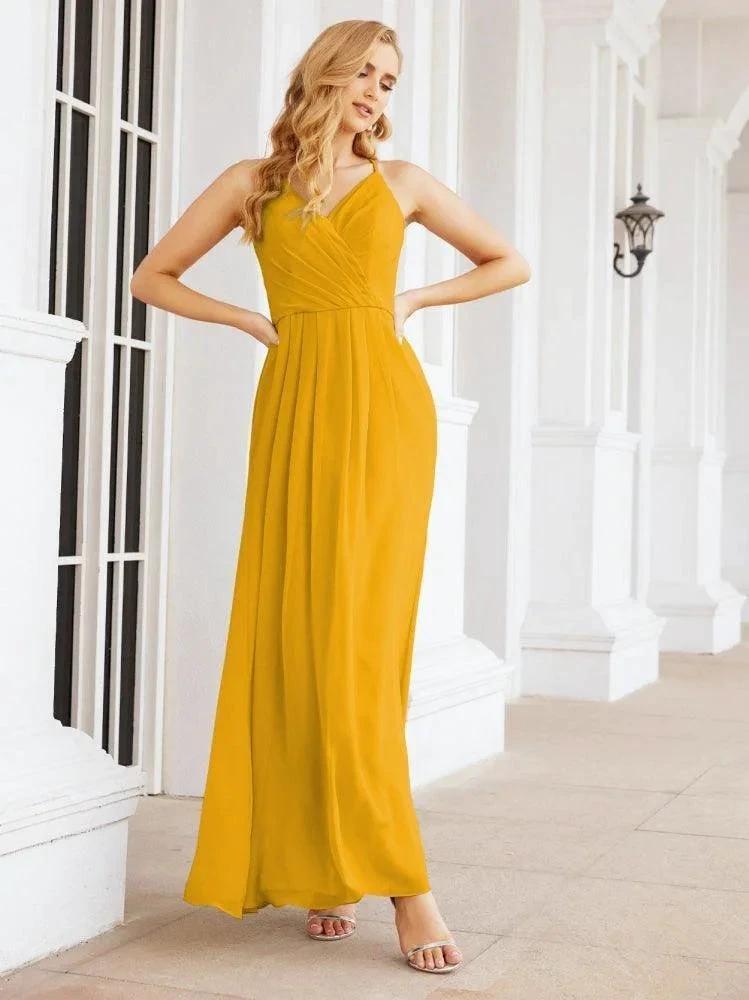 Numbersea Spaghetti Strap Bridesmaid Dresses V-Neck Long A-Line Formal Prom Gowns 28063 by numbersea