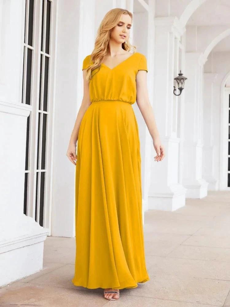 Numbersea V-Neck Bridesmaid Dresses Long Cap Sleeves Prom Evening Formal Gowns 28071 by numbersea