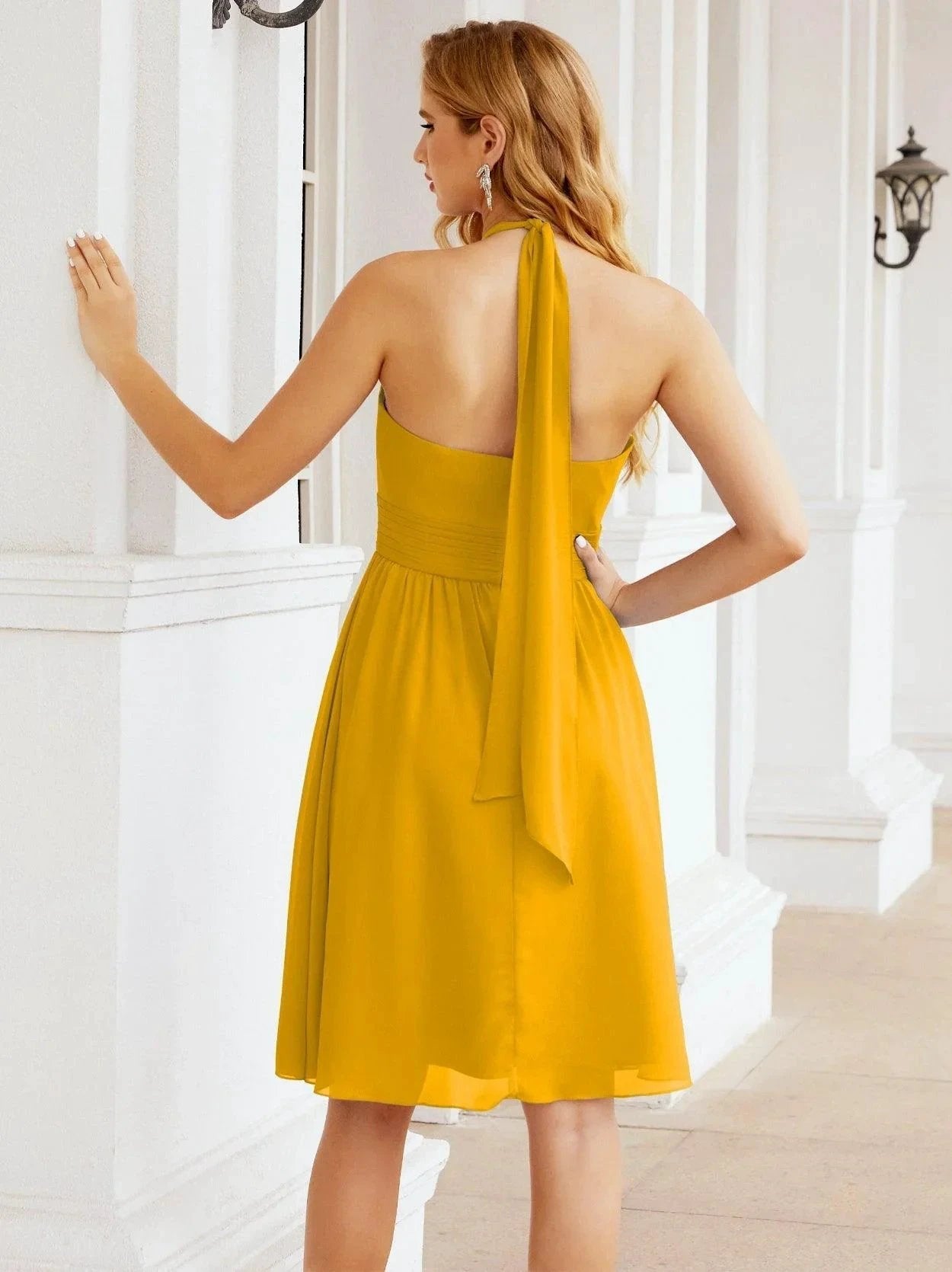 ZapDress Halter Chiffon Bridesmaid Dresses Short Sleeveless Formal Party Dress Open Back 28023 (ZD16957)