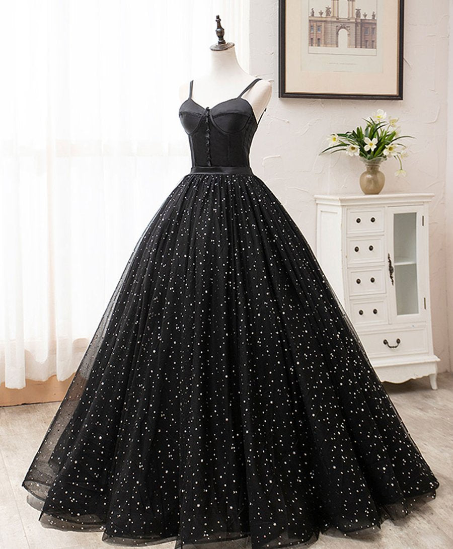 Black sweetheart tulle long prom dress black evening dress - View 3 | FashionDia