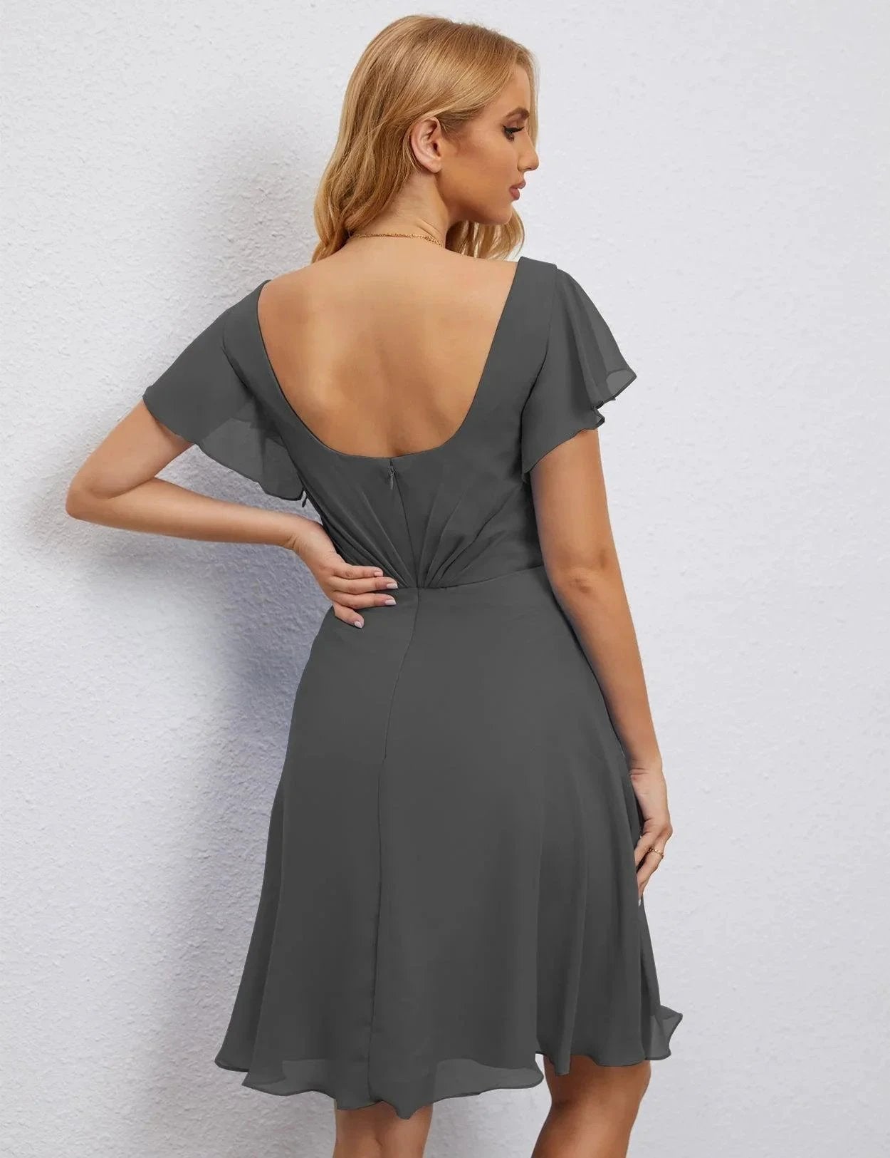ZapDress U Back Homecoming Dress Formal Prom Dress Knee Length Short Sleeves Cocktail Party Dress 28077 (ZD16953)