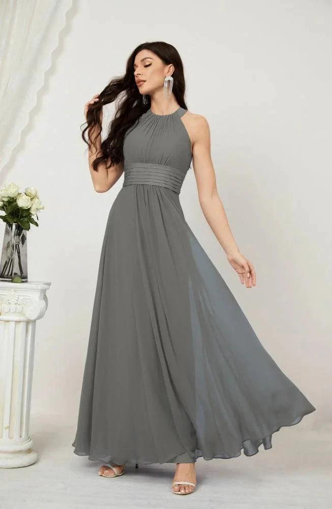 Numbersea Formal Party Gown Dress Chiffon Halter Long Sleeveless Bridesmaid Dresses 2802 by numbersea