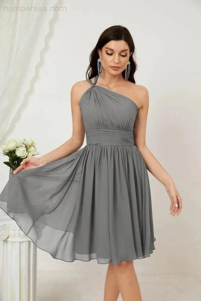 ZapDress Women Chiffon Short One Shoulder Bridesmaid Dress Formal Dresses for Party Homecoming 2804 (ZD16948)