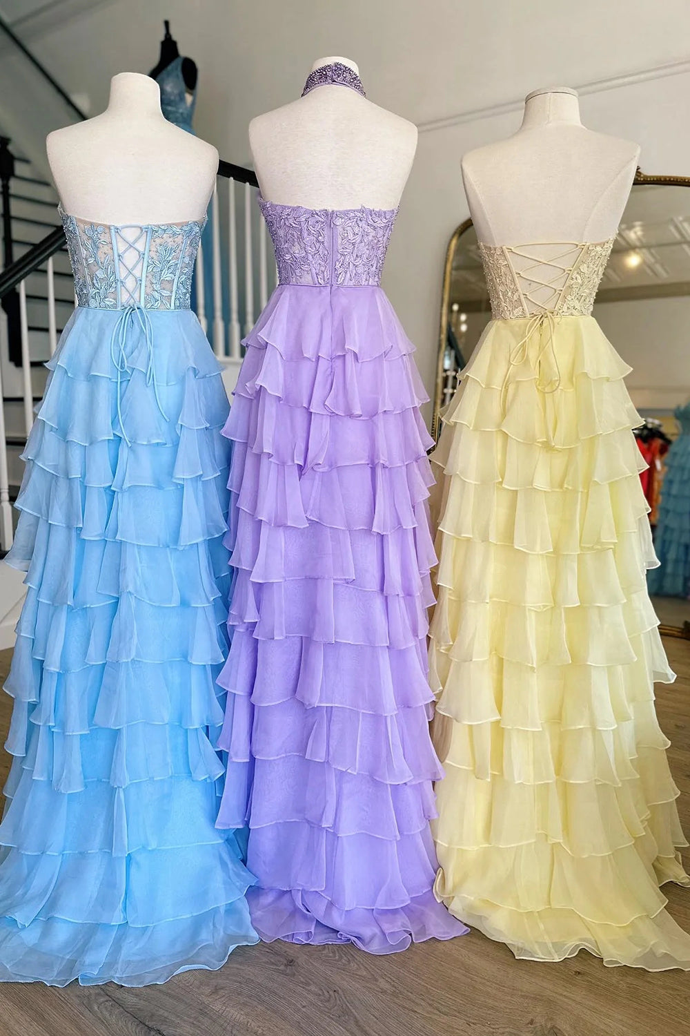 Cute A-Line Sweetheart Long Lace And Chiffon Prom Dress - View 2 | FashionDia