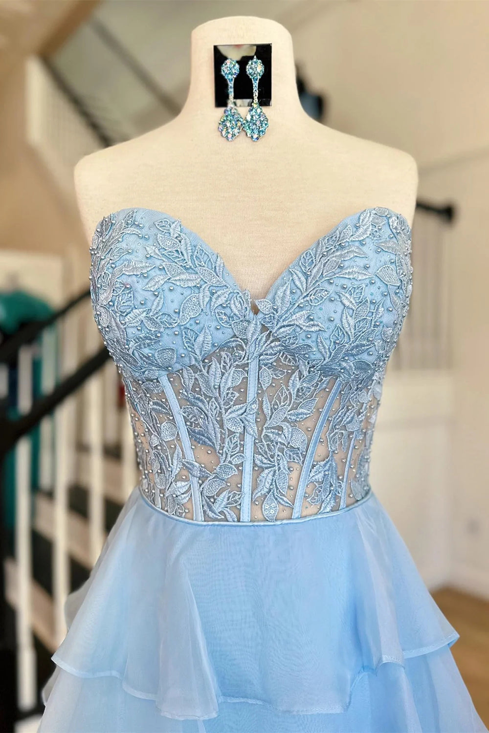 Cute A-Line Sweetheart Long Lace And Chiffon Prom Dress - View 5 | FashionDia