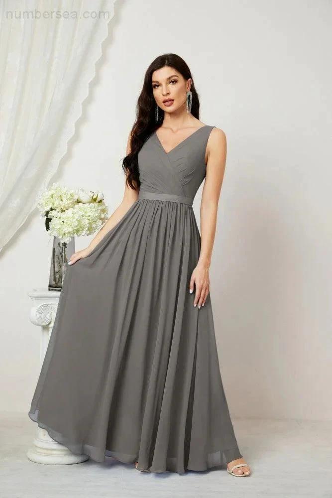 Women's Chiffon Long Bridesmaid Dresses A line Sleeveless Formal Prom Gown for Evening Party Homecoming Dresses 2808 (ZD16947)