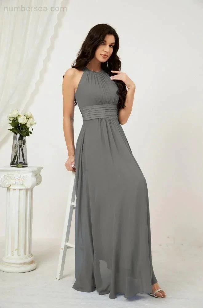 ZapDress Formal Party Gown Dress Chiffon Halter Long Sleeveless Bridesmaid Dresses 2802 (ZD16960)