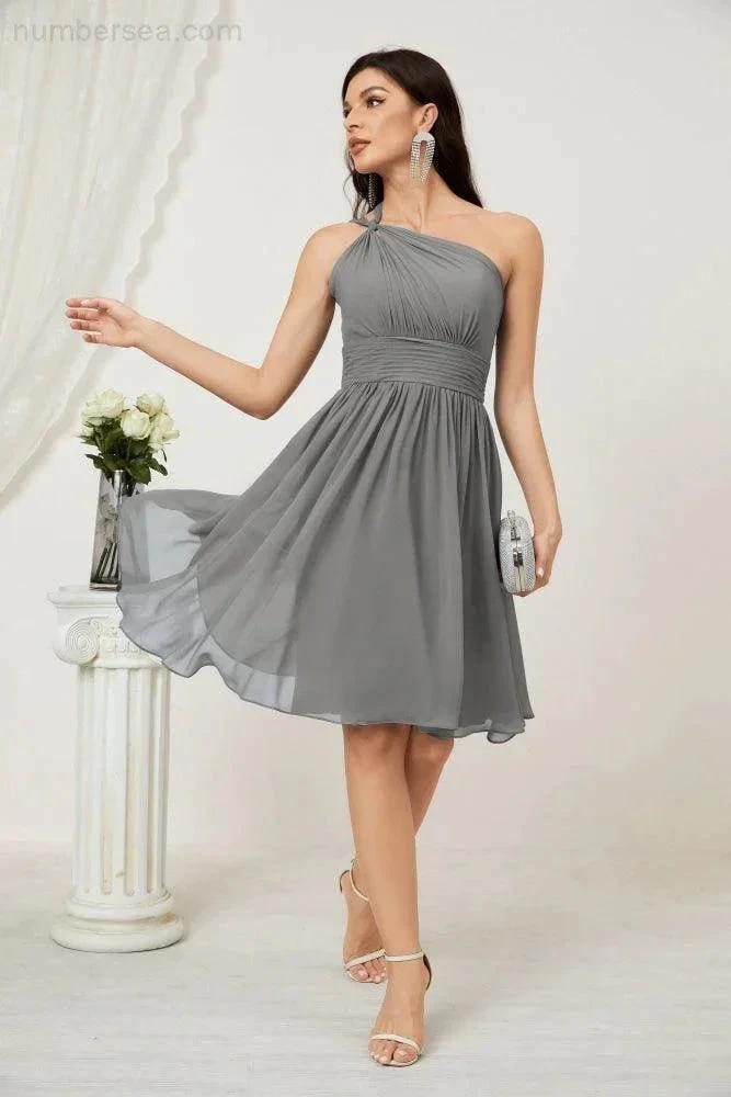 ZapDress Women Chiffon Short One Shoulder Bridesmaid Dress Formal Dresses for Party Homecoming 2804 (ZD16948)