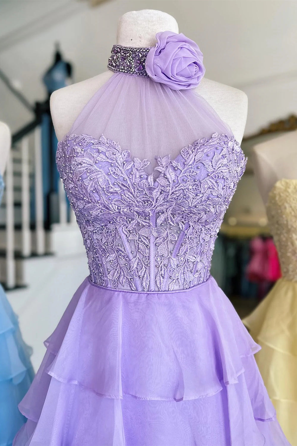 Cute A-Line Sweetheart Long Lace And Chiffon Prom Dress - View 4 | FashionDia