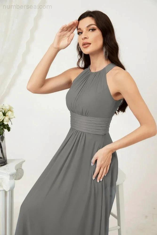 ZapDress Formal Party Gown Dress Chiffon Halter Long Sleeveless Bridesmaid Dresses 2802 (ZD16960)