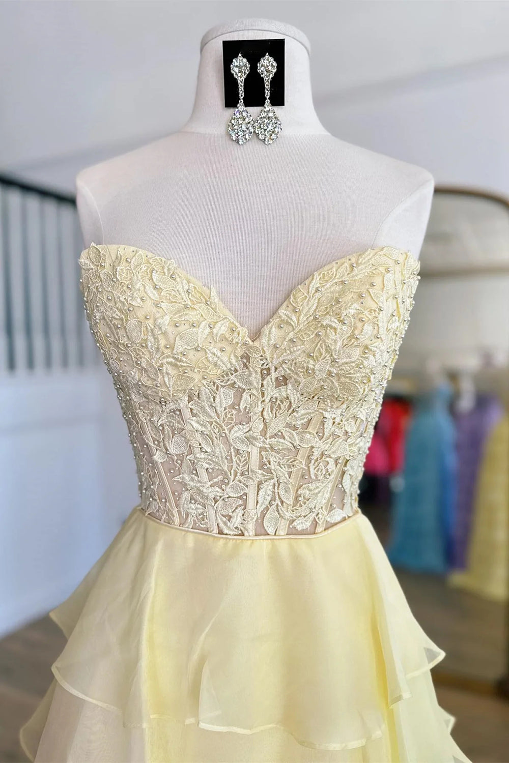 Cute A-Line Sweetheart Long Lace And Chiffon Prom Dress - View 6 | FashionDia
