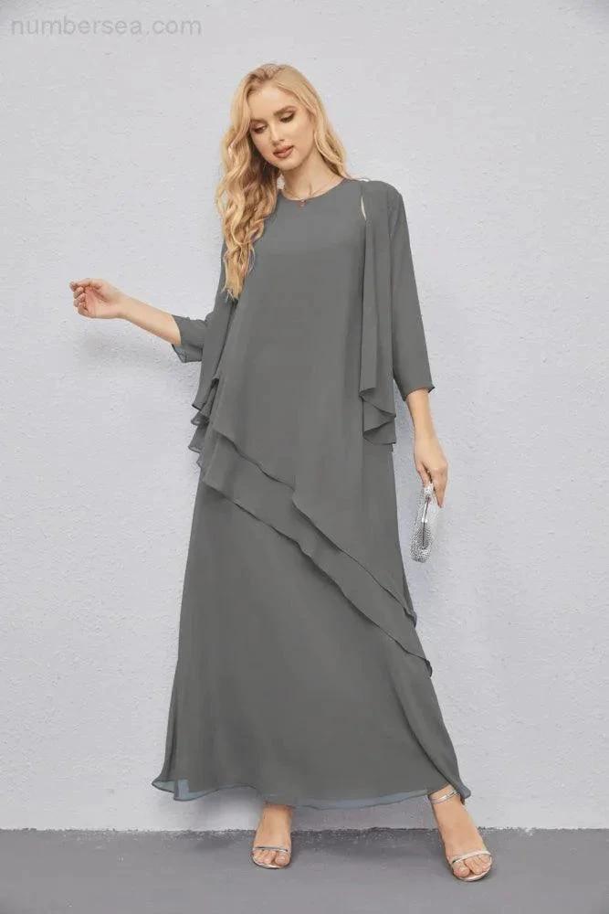 Mother of Bride Dresses with Open Front Lightweight Cardigan Formal Prom Gown 28081 (ZD16990)