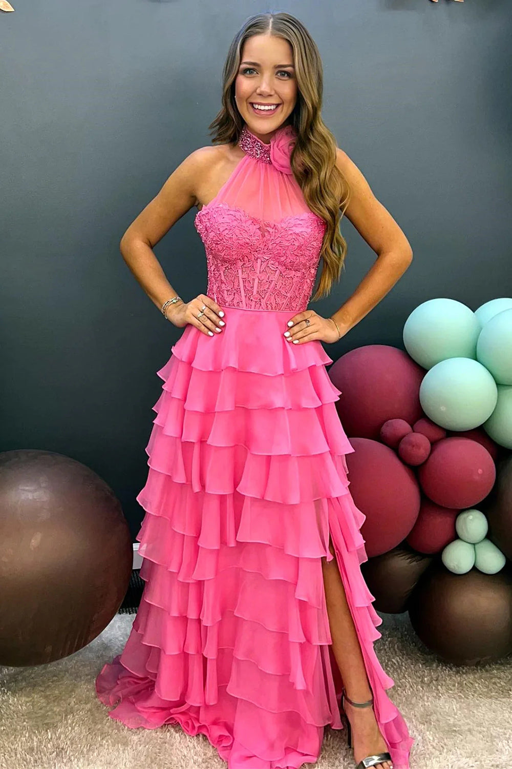 Cute A-Line Sweetheart Long Lace And Chiffon Prom Dress - View 7 | FashionDia