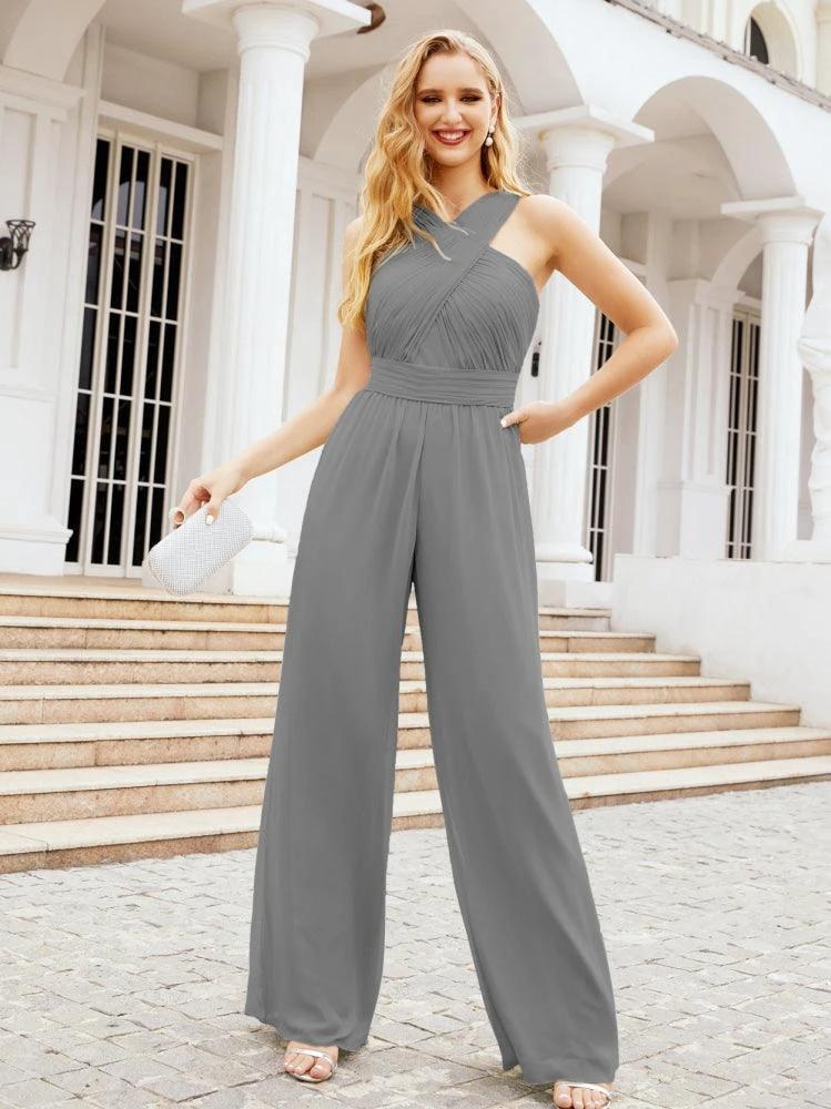 Numbersea Crisscross Neck Jumpsuit Formal Evening Dress Long Bridesmaid Dresses Bell-bottomed Pants 28033 by numbersea