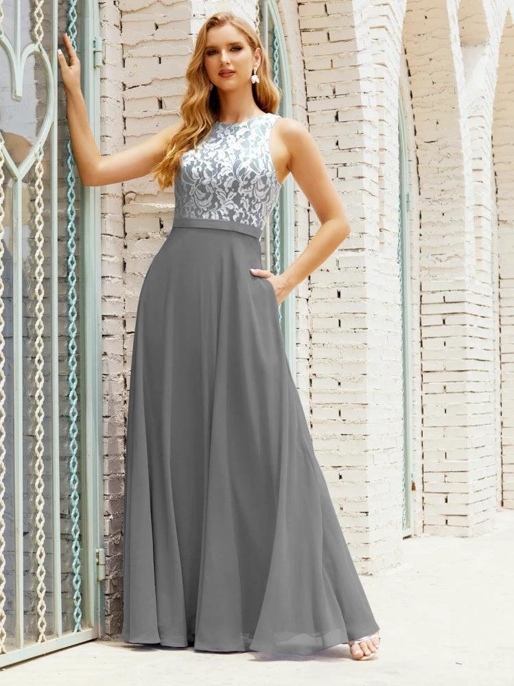 Lace Bridesmaid Dress Floor Length Evening Gowns with Pockets 28017 by numbersea