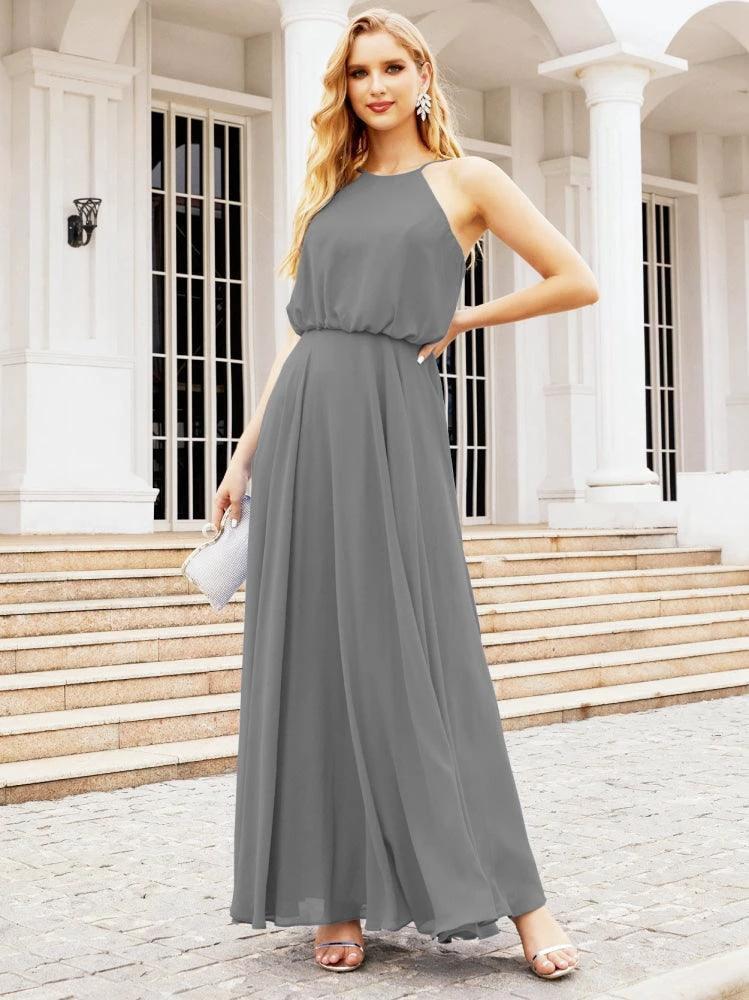 Numbersea Halter Long Bridesmaid Dresses Formal A line Juniors Dress 28029 by numbersea