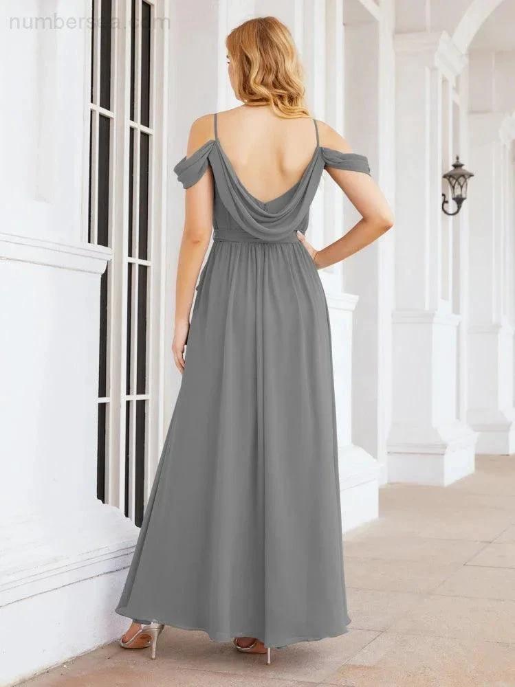 ZapDress Off The Shoulder Chiffon Bridesmaid Dress Long Formal Graduation Gown with Cowl Back 28069 (ZD17004)