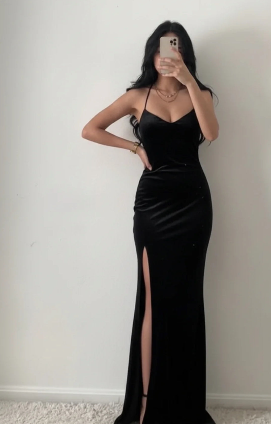 Black Velvet Sexy Prom Dress With Slit Formal Evening Party Dress