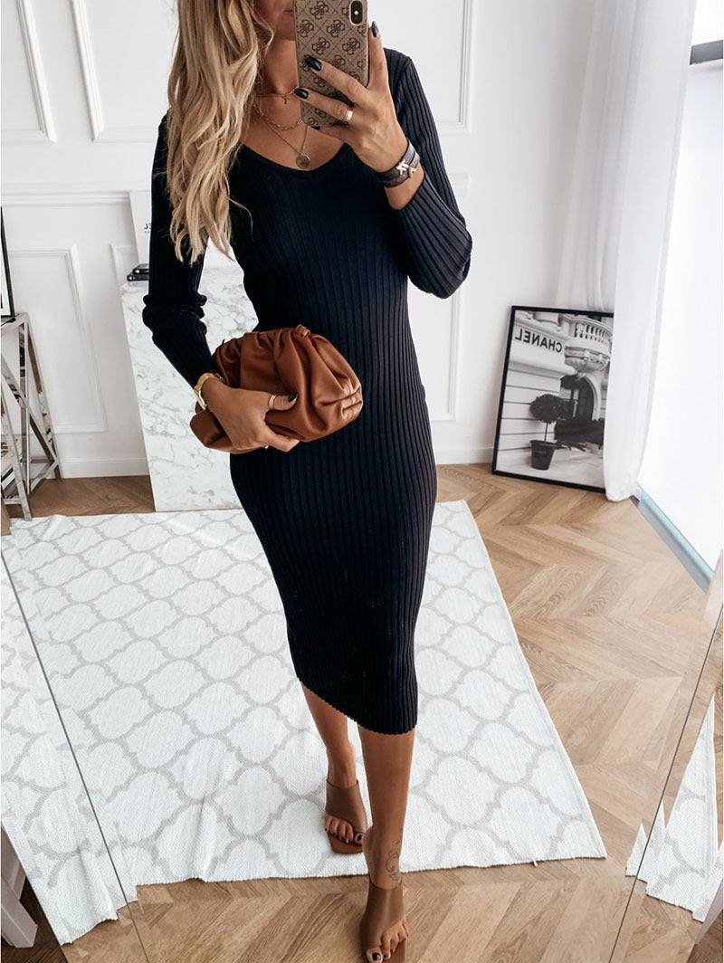 Romi Ribbed Knit Midi Dress Black