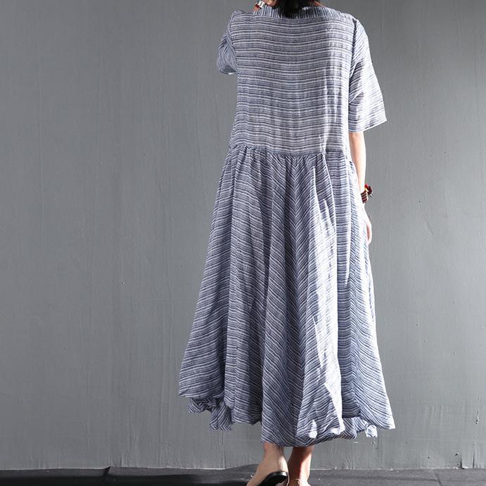 blue striped linen summer maxi dresses layered plus size sundress casual style
