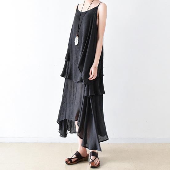 Fall Black Cotton Dresses Flowy Cardigan With Asymmetrical Layered Dress Inside Two Pieces
