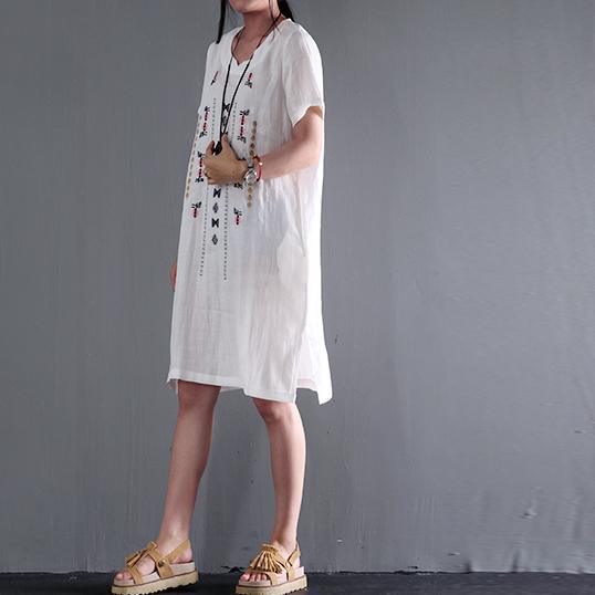 linen sundress white short sleeve summer dresses plus size blouse